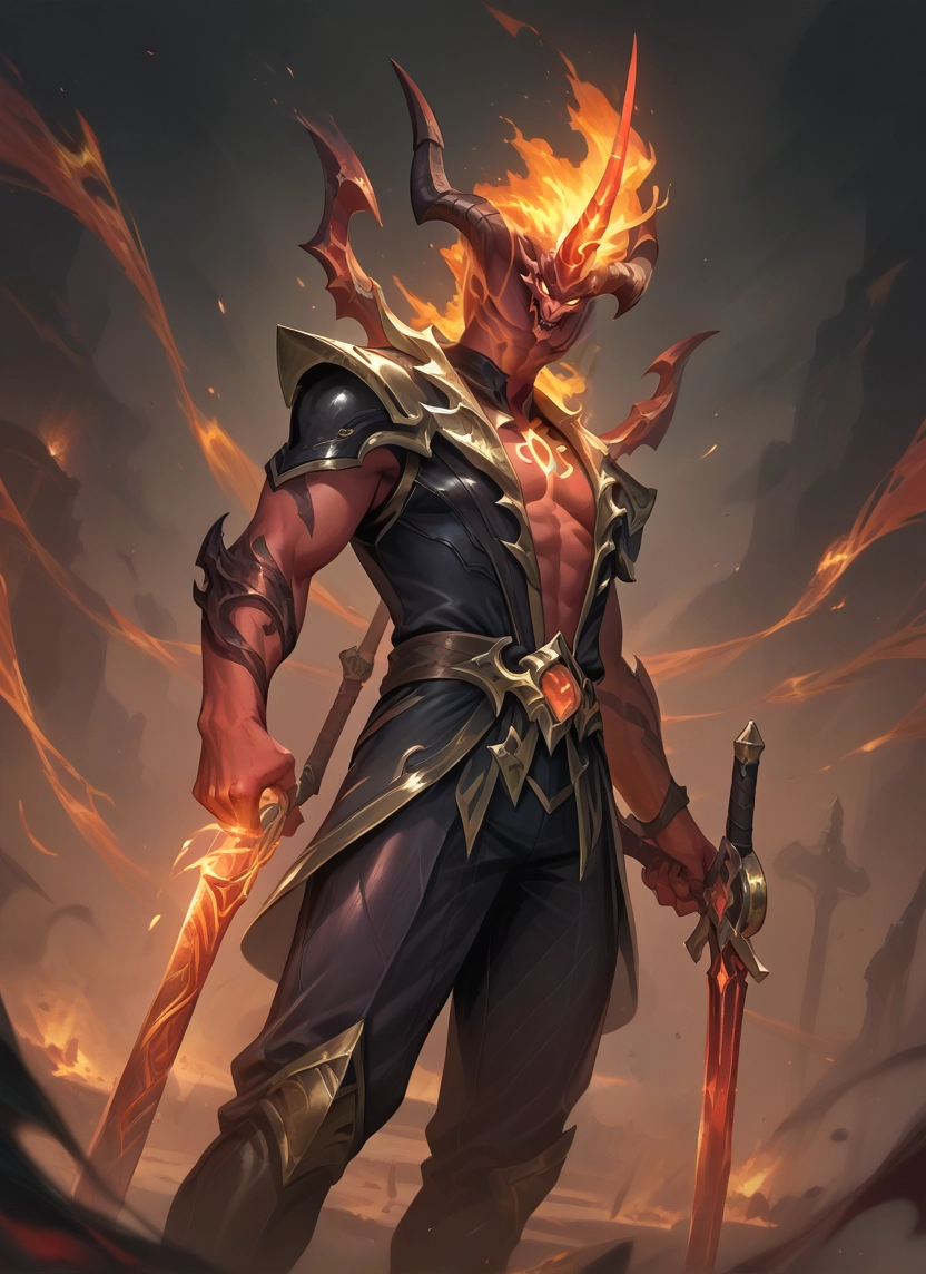 bara, weapon, 1boy, sword, male focus, horns · Yamete.gg