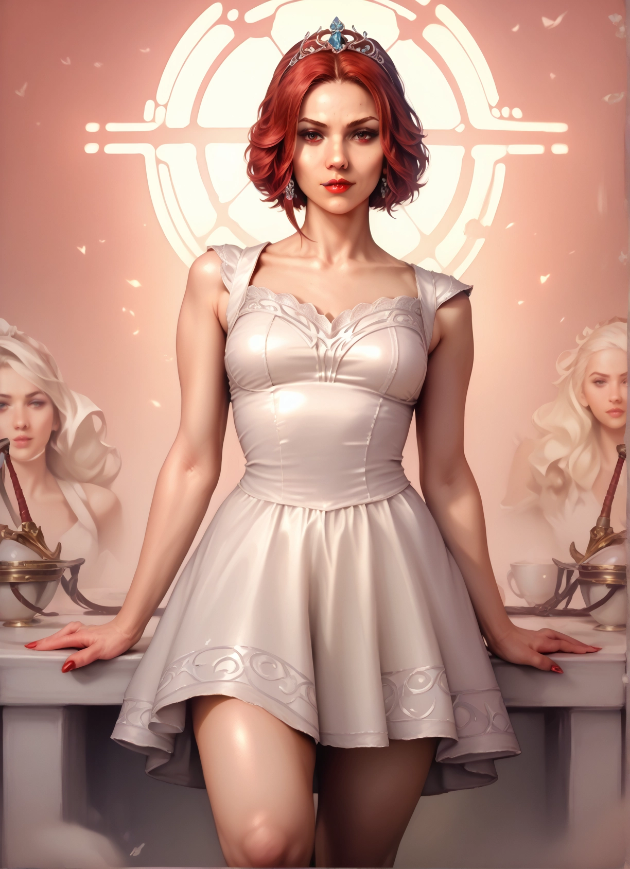dress, 2girls, multiple girls, jewelry, tiara, earrings · Yamete.gg