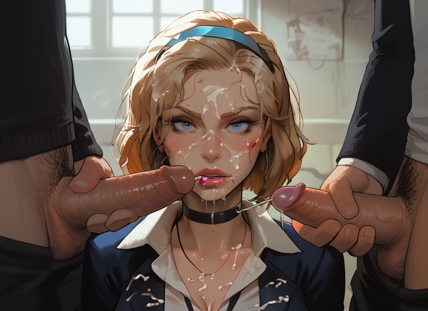 penis, 1girl, cum, blue eyes, hetero, multiple boys · Yamete.gg