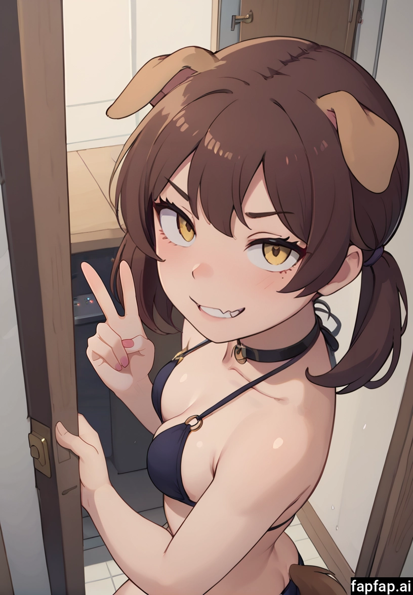 1girl, breasts, animal ears, brown hair, solo, tail · Yamete.gg