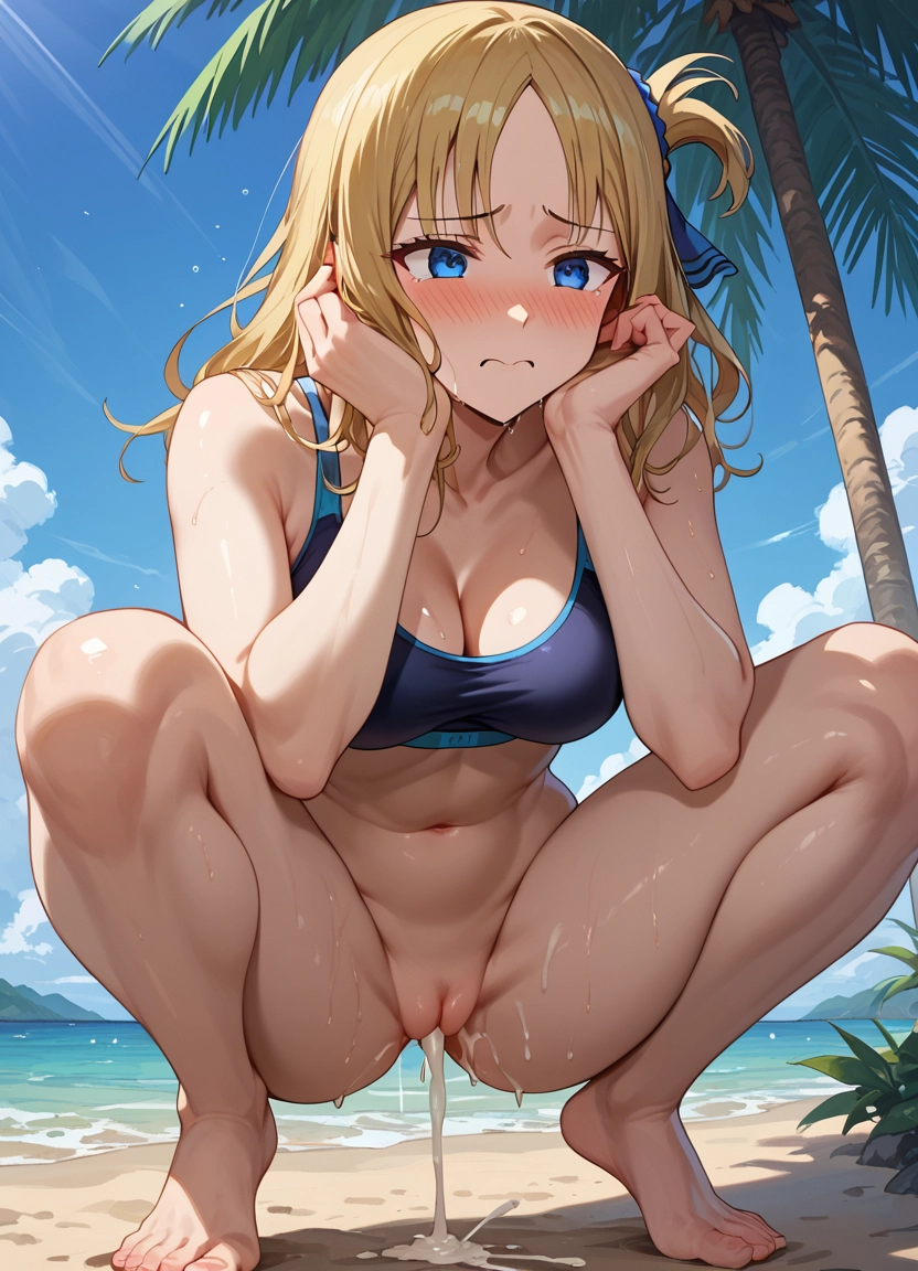 1girl, breasts, bottomless, outdoors, solo, squatting · Yamete.gg