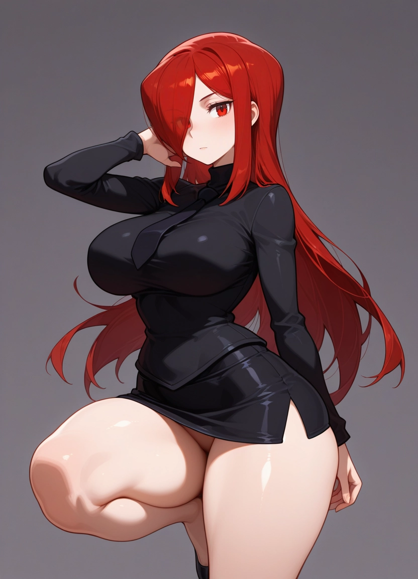 1girl, breasts, solo, red hair, hair over one eye, long hair · Yamete.gg