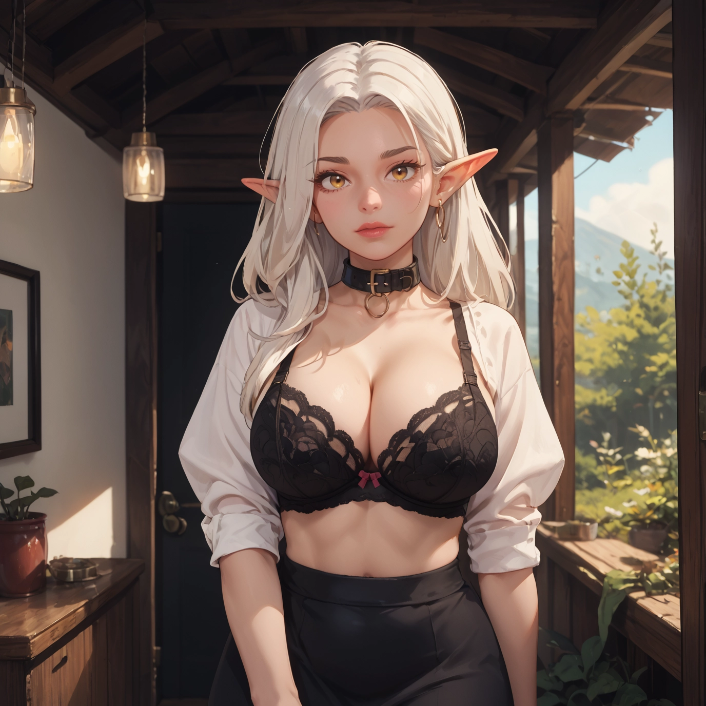 1girl, breasts, pointy ears, underwear, bra, cleavage · Yamete.gg