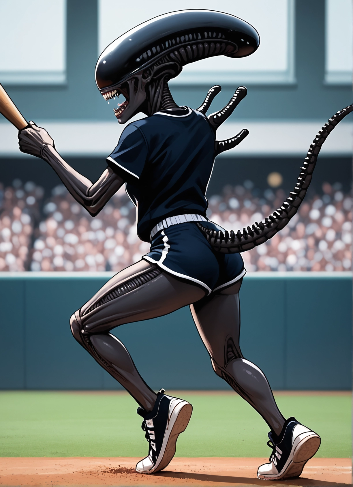 1girl, shorts, shoes, tail, teeth, baseball bat · Yamete.gg