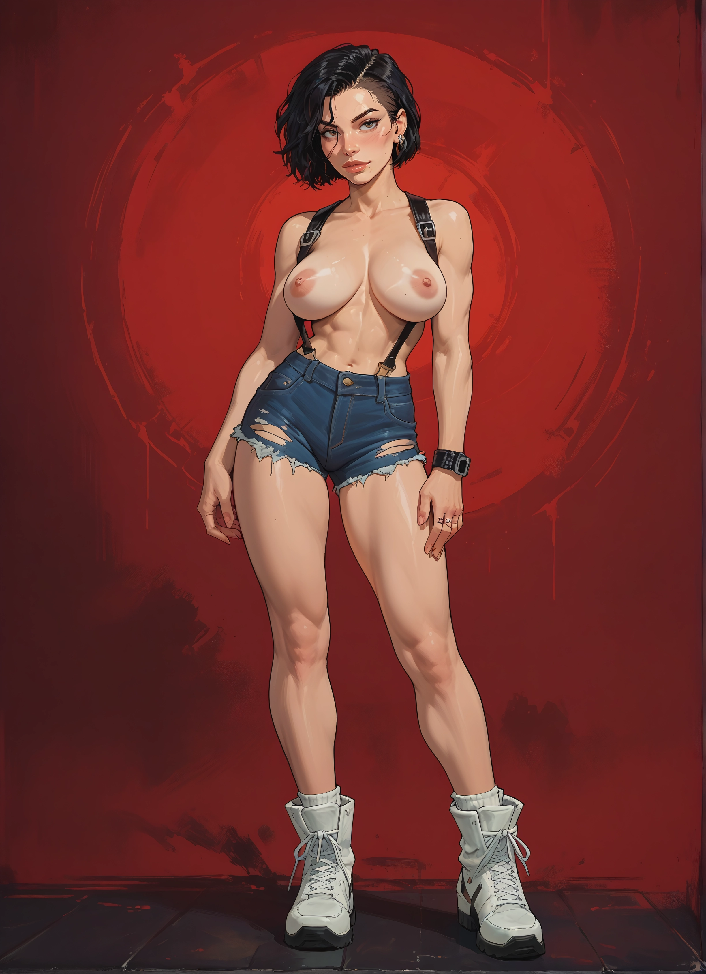 1girl, breasts, nipples, shorts, solo, jewelry · Yamete.gg