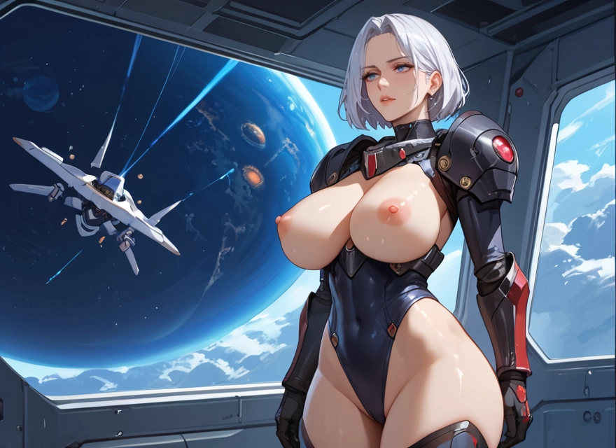 breasts, 1girl, nipples, blue eyes, large breasts, leotard · Yamete.gg