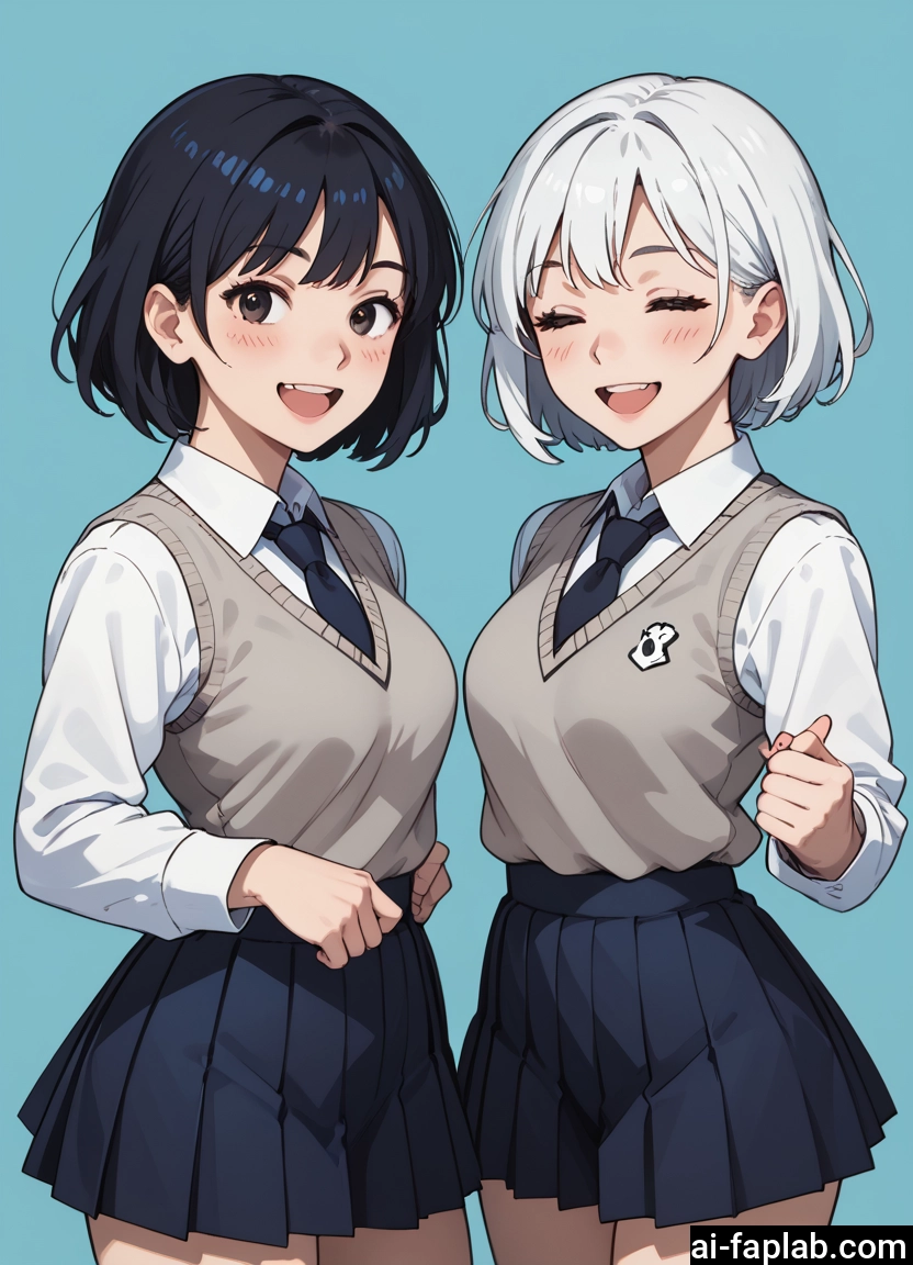 multiple girls, 2girls, skirt, open mouth, black hair, necktie