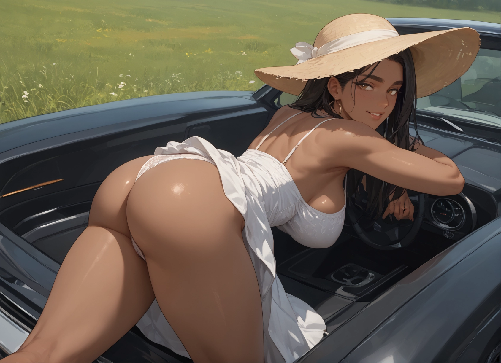 1girl, ass, breasts, hat, dress, underwear · Yamete.gg