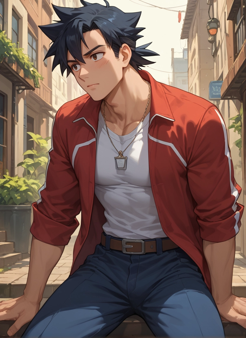 bara, 1boy, male focus, solo, pants, jacket · Yamete.gg