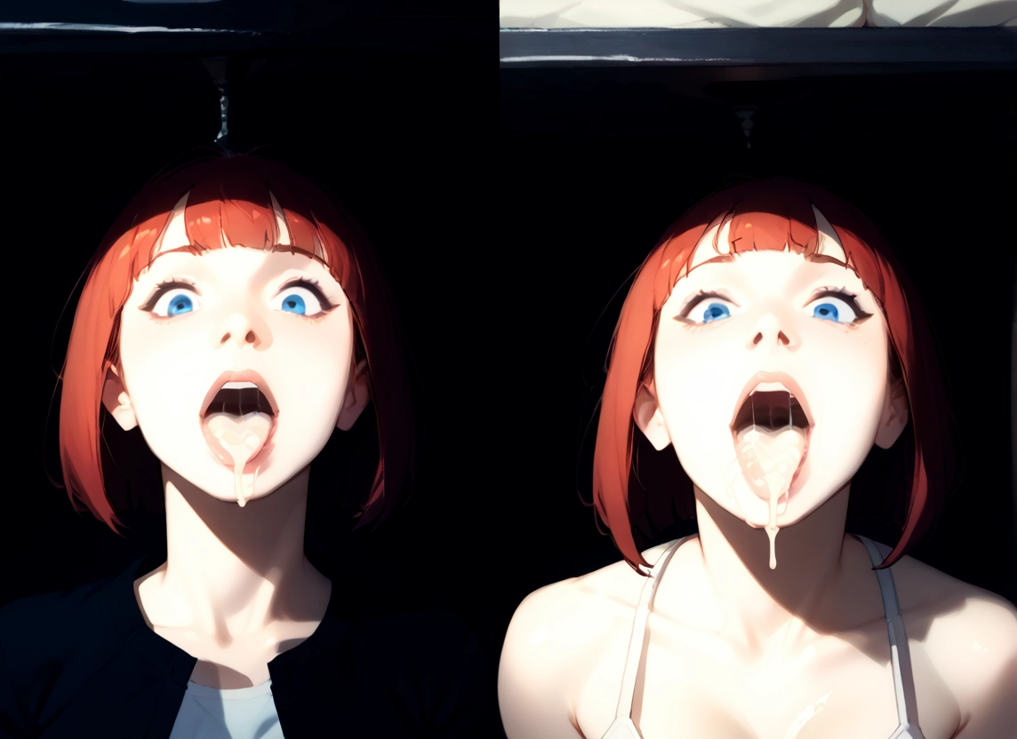 1girl, blue eyes, cum, cum in mouth, open mouth, tongue · Yamete.gg