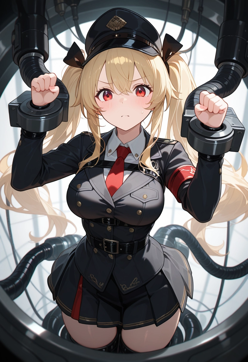 1girl, solo, twintails, necktie, skirt, red eyes · Yamete.gg