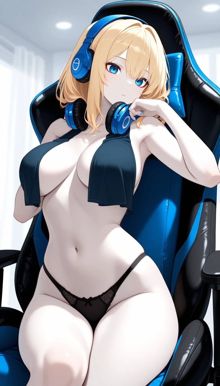 1girl, breasts, underwear, solo, headphones, panties · Yamete.gg