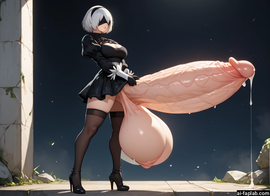futanari, 1girl, blindfold, penis, thighhighs, solo · Yamete.gg