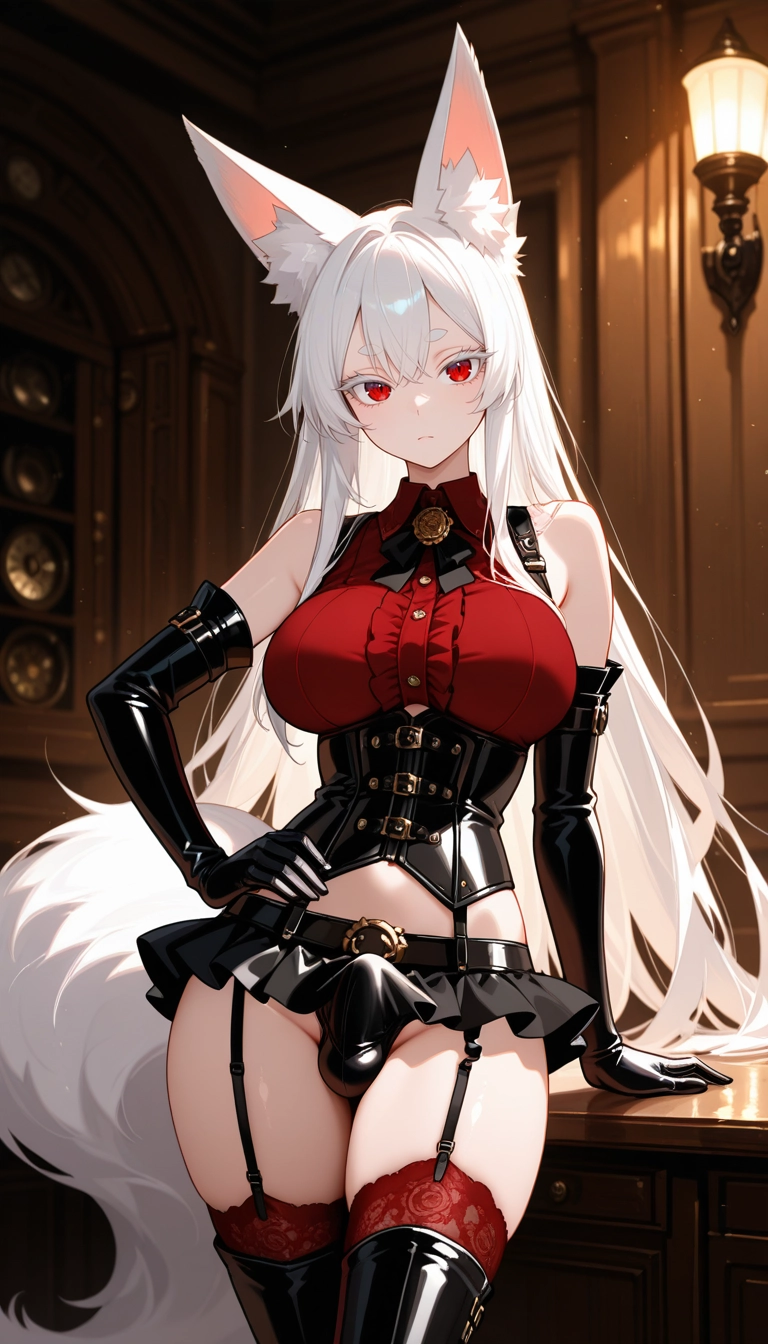 futanari, 1girl, gloves, solo, elbow gloves, thighhighs · Yamete.gg