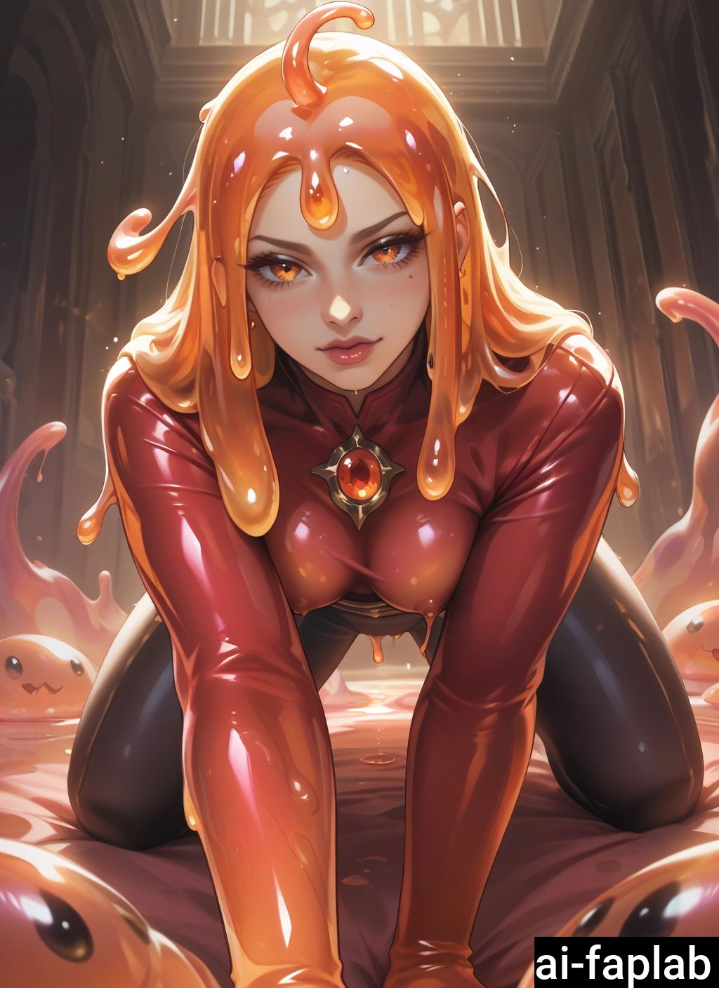 1girl, latex, bodysuit, slime girl, breasts, slime (substance) · Yamete.gg