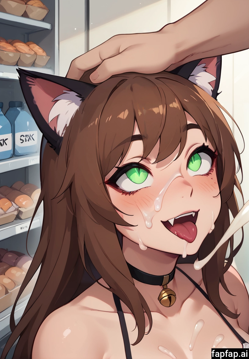1girl, animal ears, brown hair, green eyes, breasts, tongue · Yamete.gg