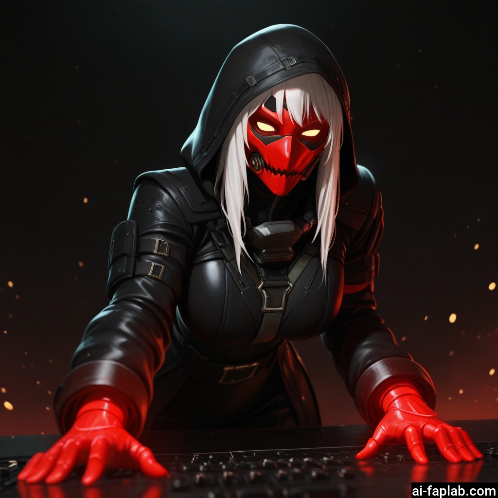 1girl, mask, solo, hood, breasts, gloves · Yamete.gg