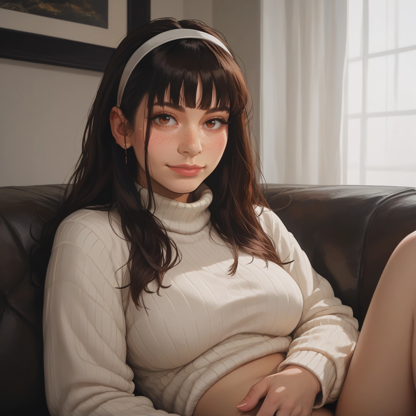 1girl, sweater, solo, jewelry, hairband, looking at viewer · Yamete.gg