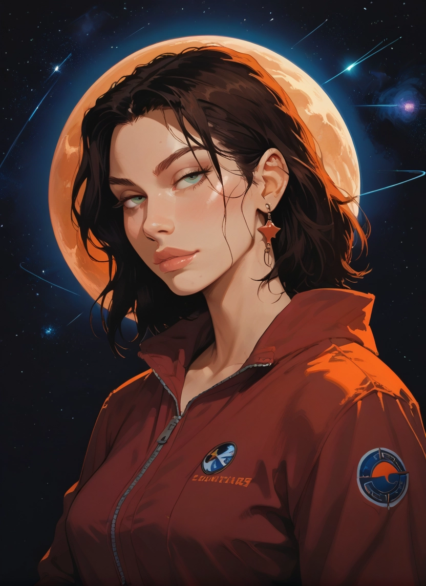 1girl, solo, earrings, jewelry, jacket, brown hair · Yamete.gg