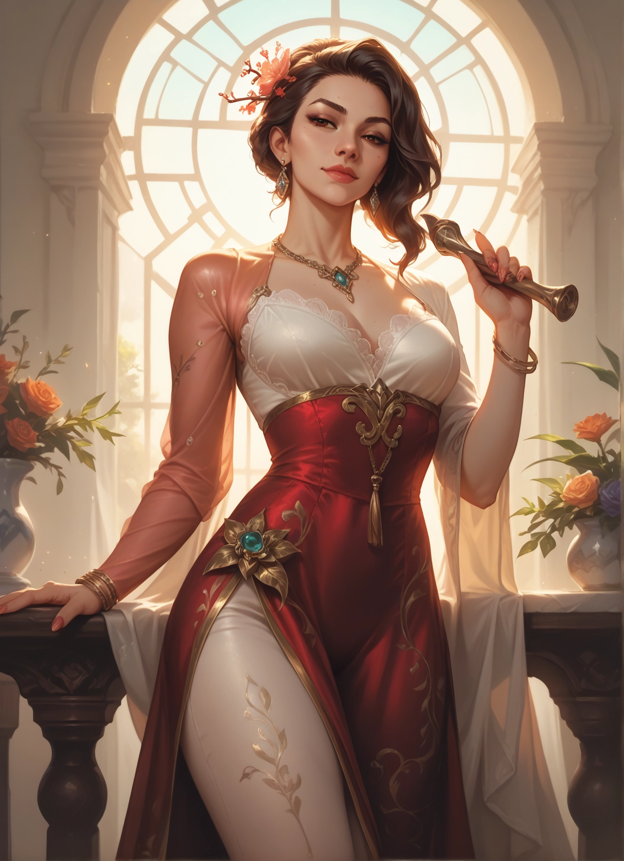 1girl, jewelry, breasts, solo, hair ornament, earrings · Yamete.gg