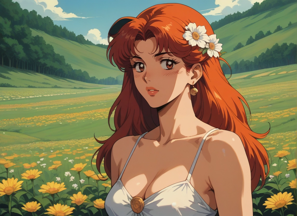 1girl, flower, solo, breasts, outdoors, earrings · Yamete.gg