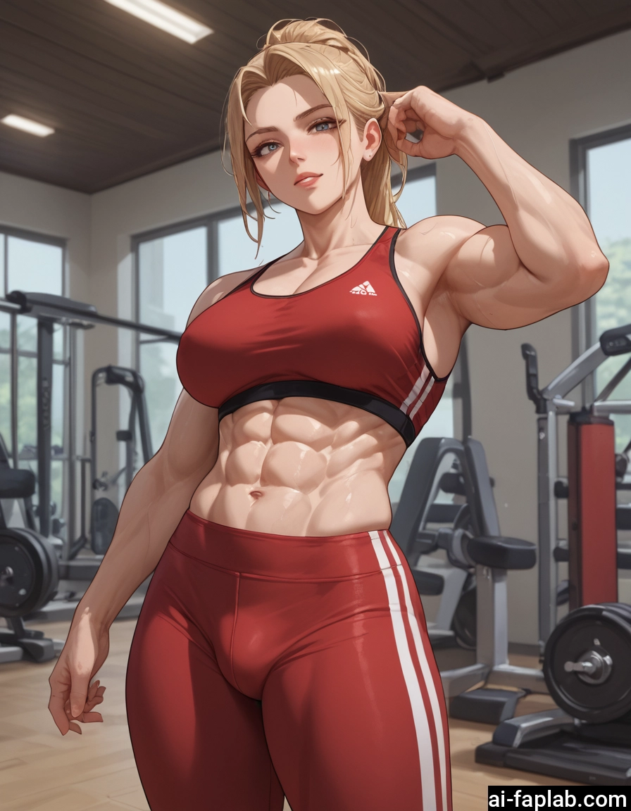 1girl, abs, muscular, blonde hair, muscular female, breasts · Yamete.gg