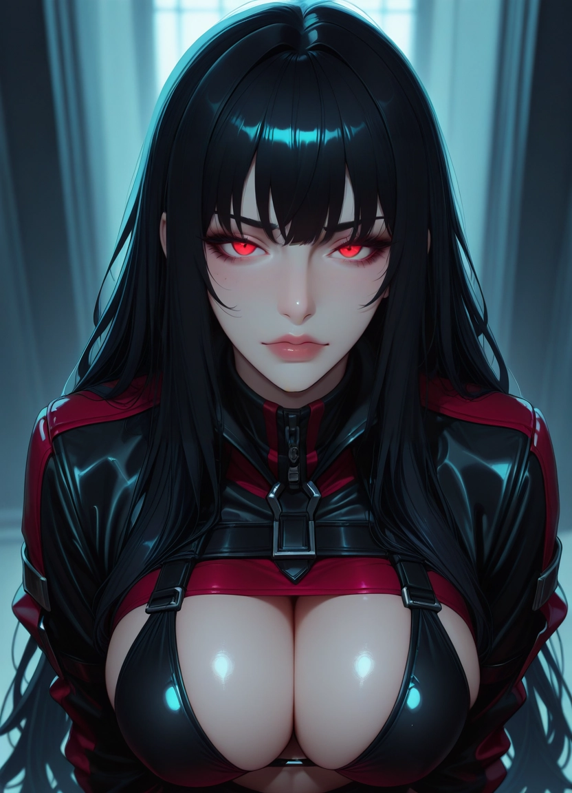 1girl, breasts, solo, long hair, black hair, red eyes · Yamete.gg