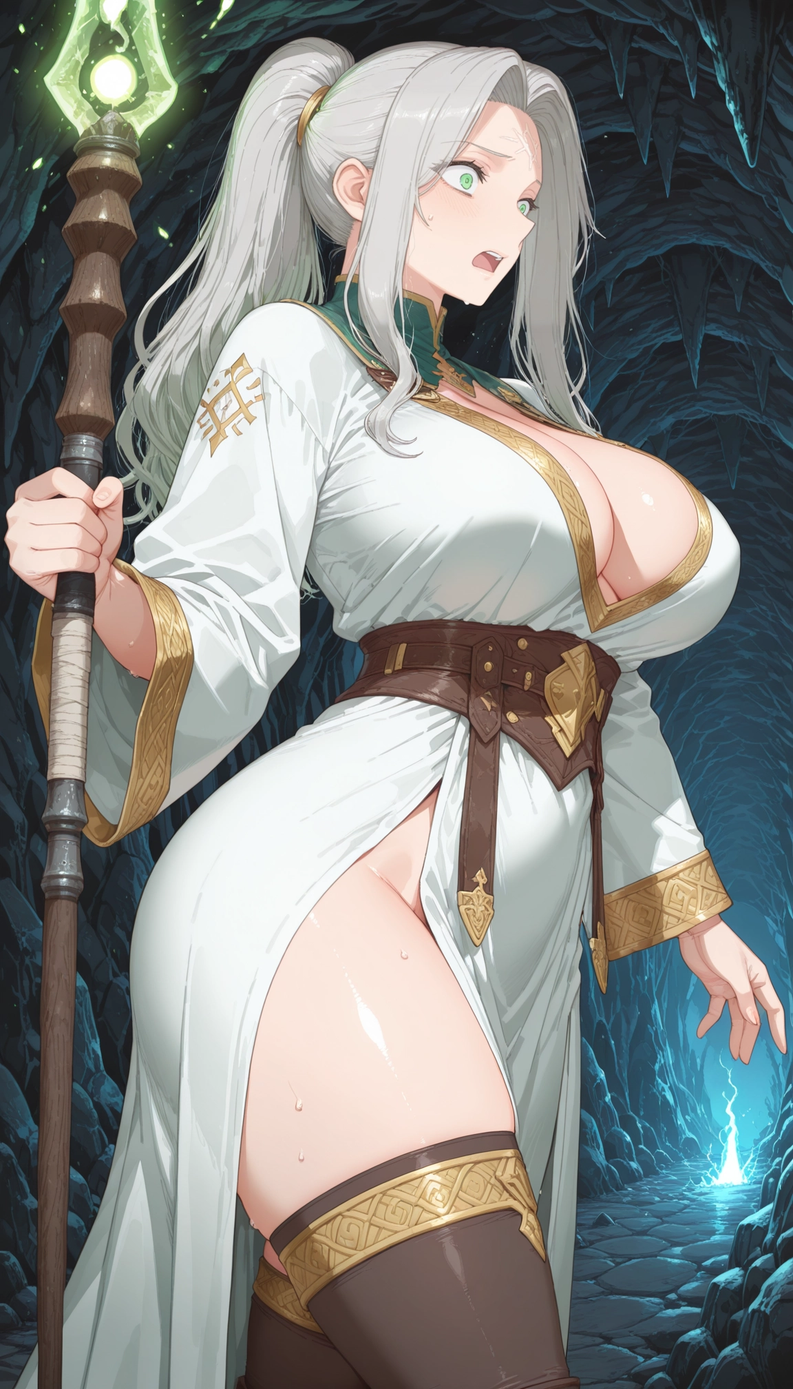 1girl, breasts, solo, ponytail, green eyes, thighhighs · Yamete.gg