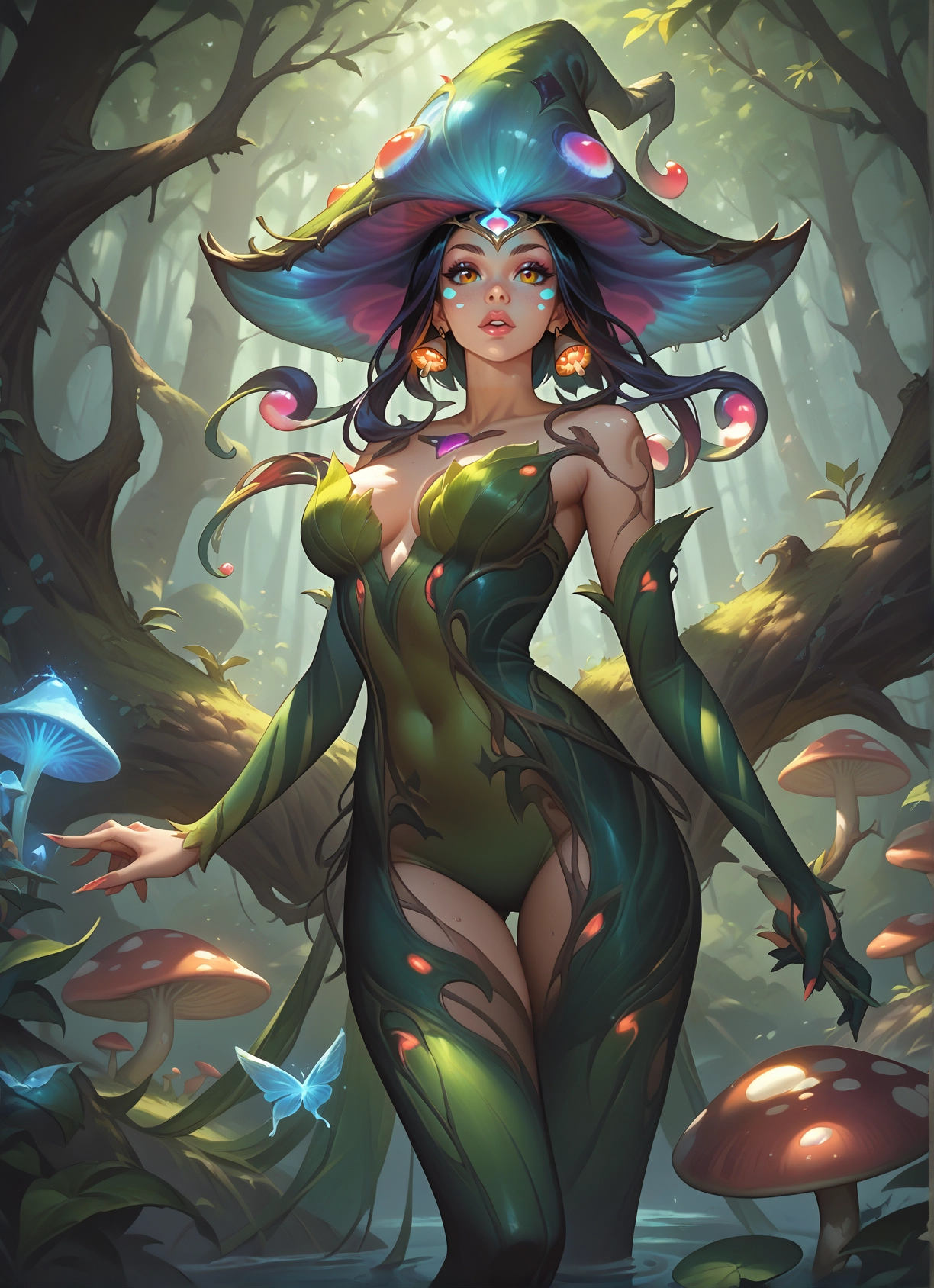 1girl, nature, solo, mushroom, forest, breasts · Yamete.gg