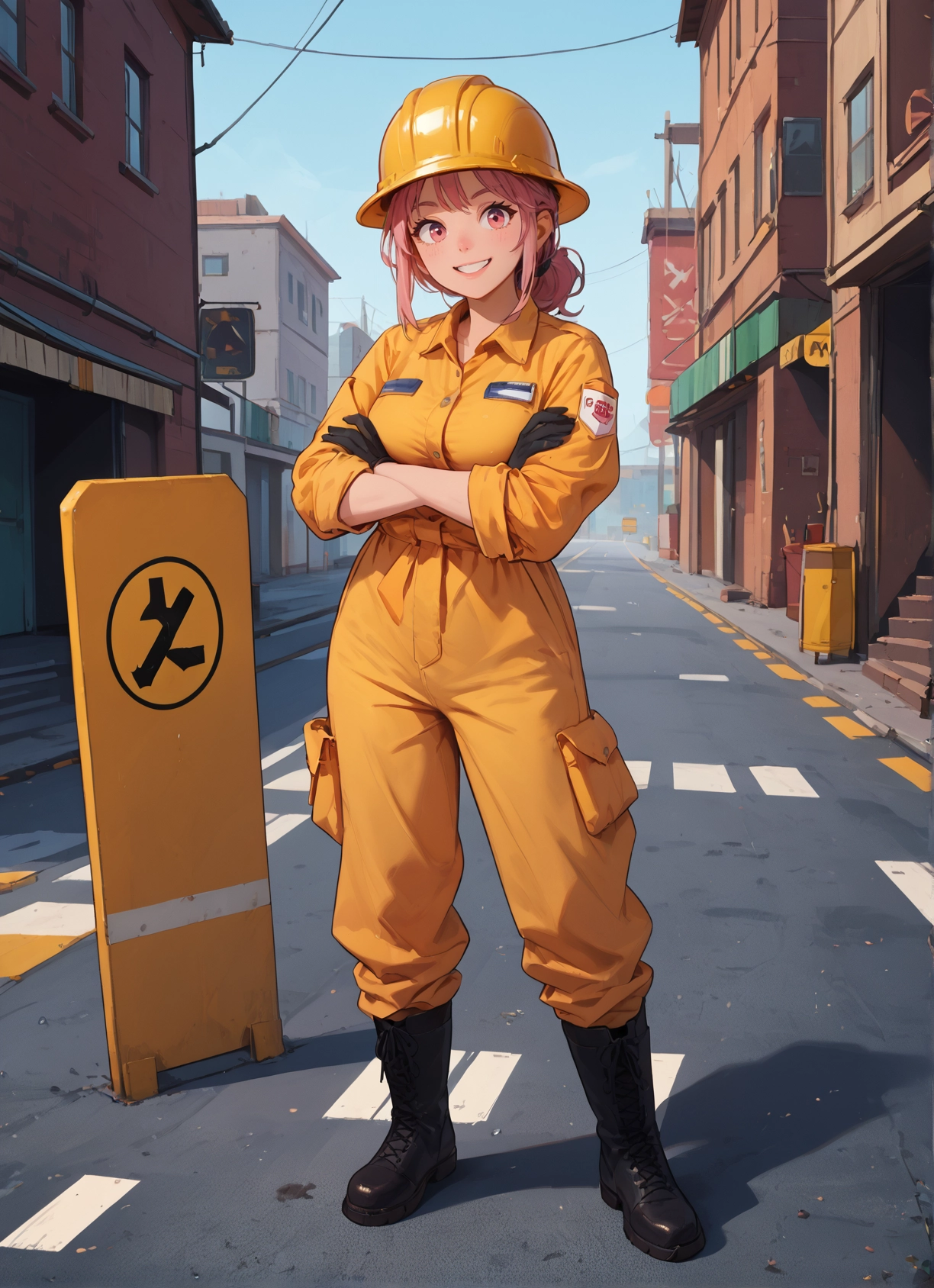 1girl, smile, gloves, solo, boots, crossed arms · Yamete.gg