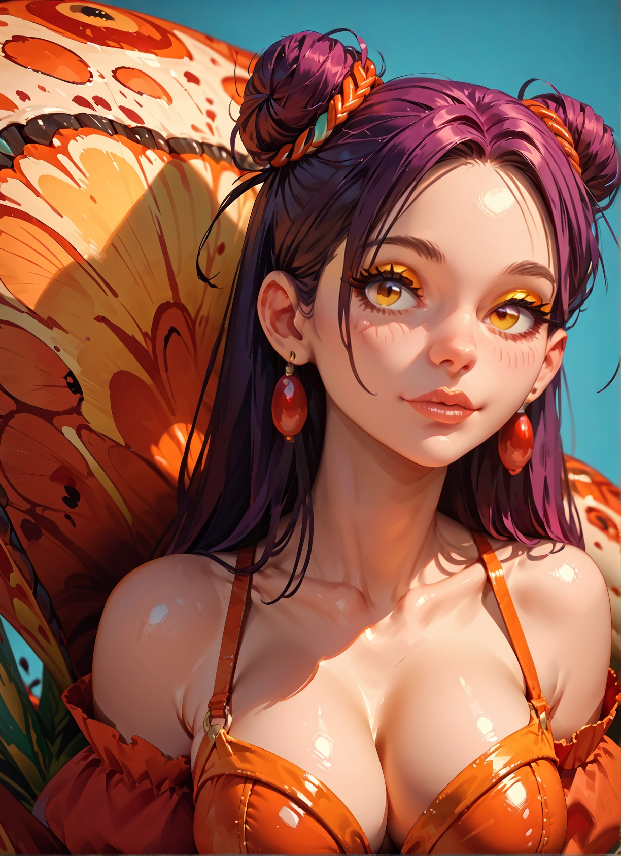 1girl, breasts, earrings, jewelry, solo, double bun · Yamete.gg