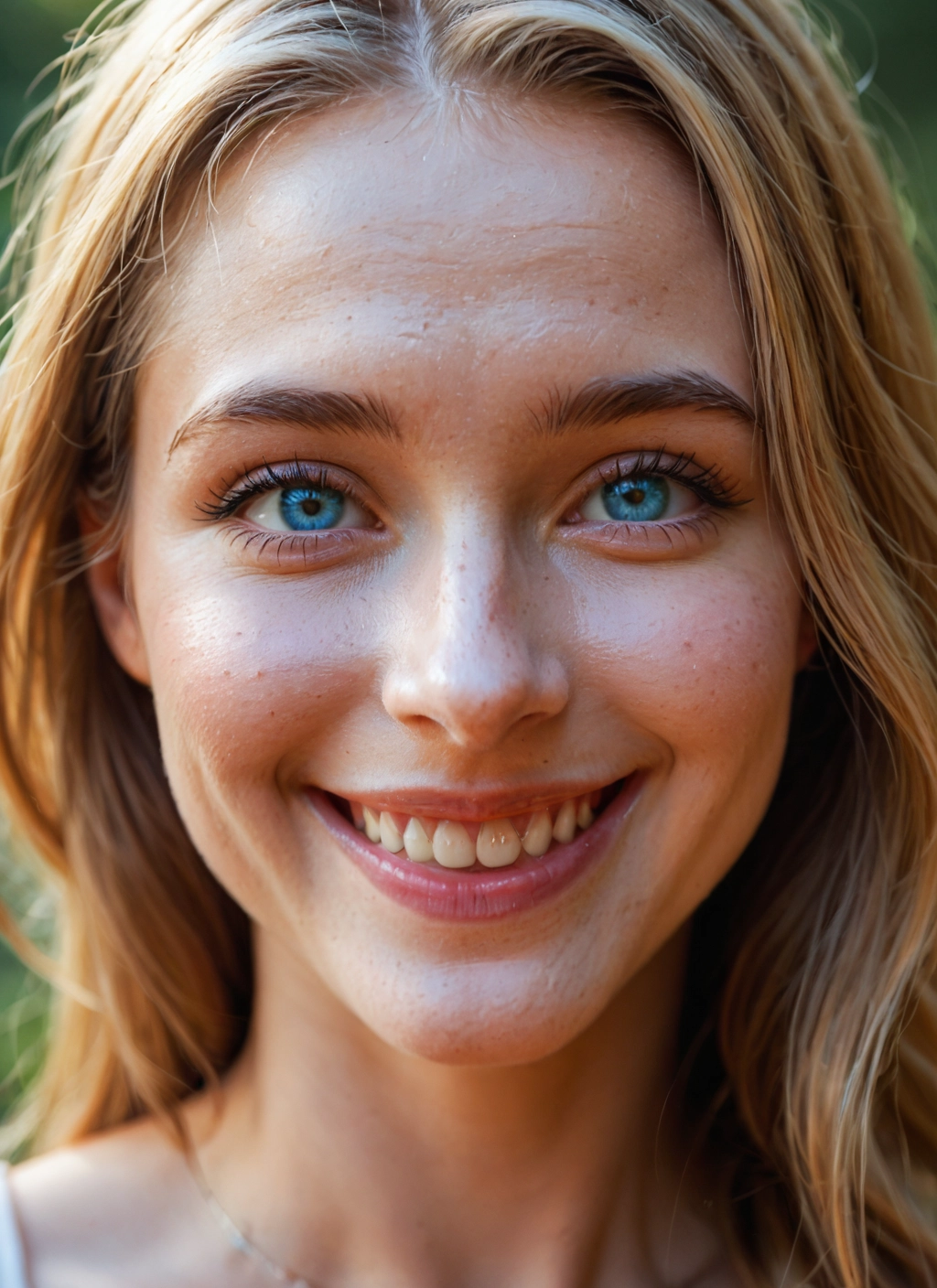 1girl, solo, blonde hair, freckles, teeth, smile · Yamete.gg
