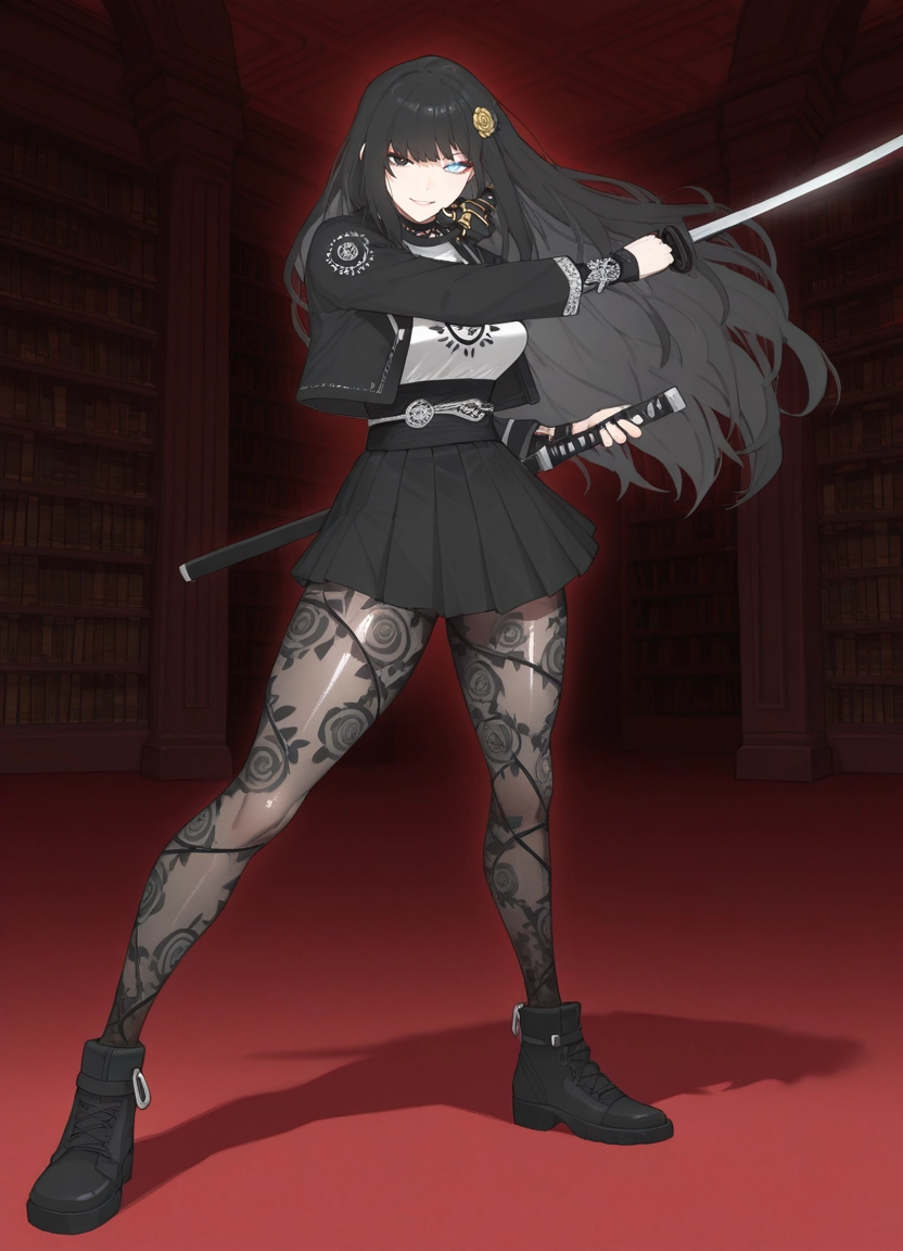 1girl, weapon, sword, solo, black hair, holding · Yamete.gg