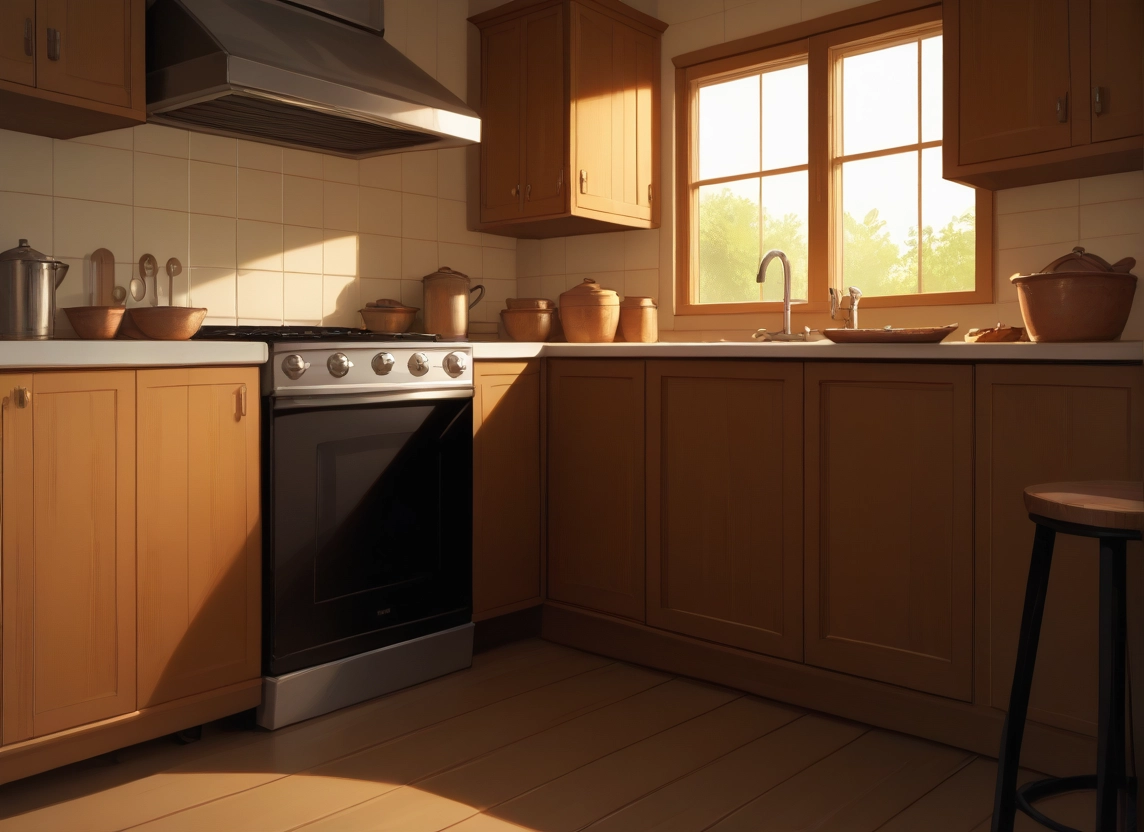 no humans, kitchen, window, scenery, indoors, stove · Yamete.gg