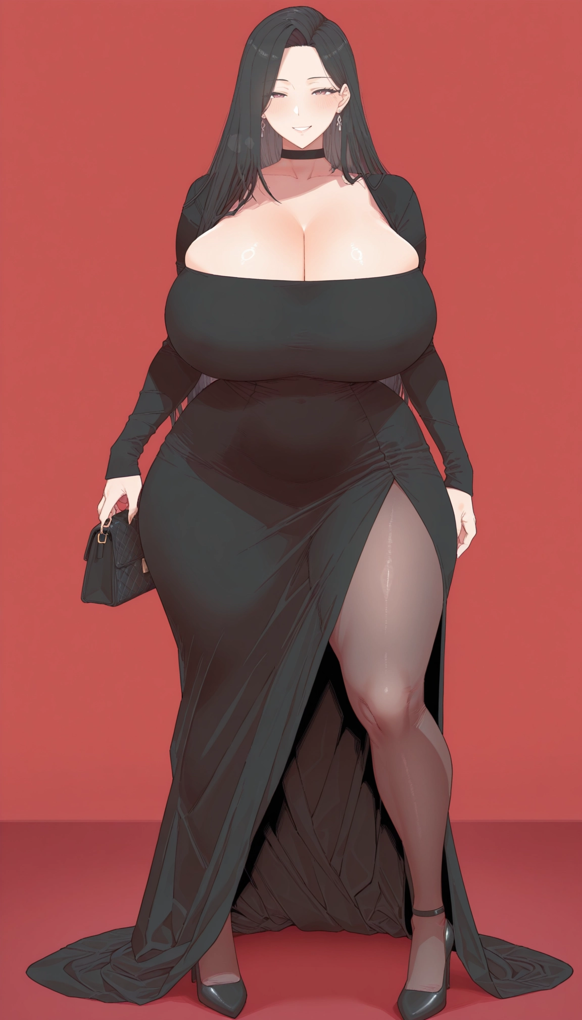 1girl, breasts, dress, pantyhose, jewelry, bag · Yamete.gg