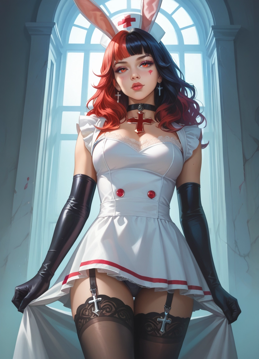 1girl, cross earrings, solo, cross, gloves, jewelry · Yamete.gg