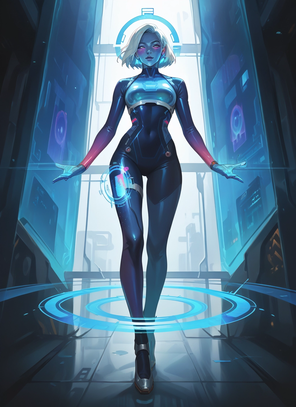 1girl, solo, bodysuit, jewelry, short hair, breasts · Yamete.gg