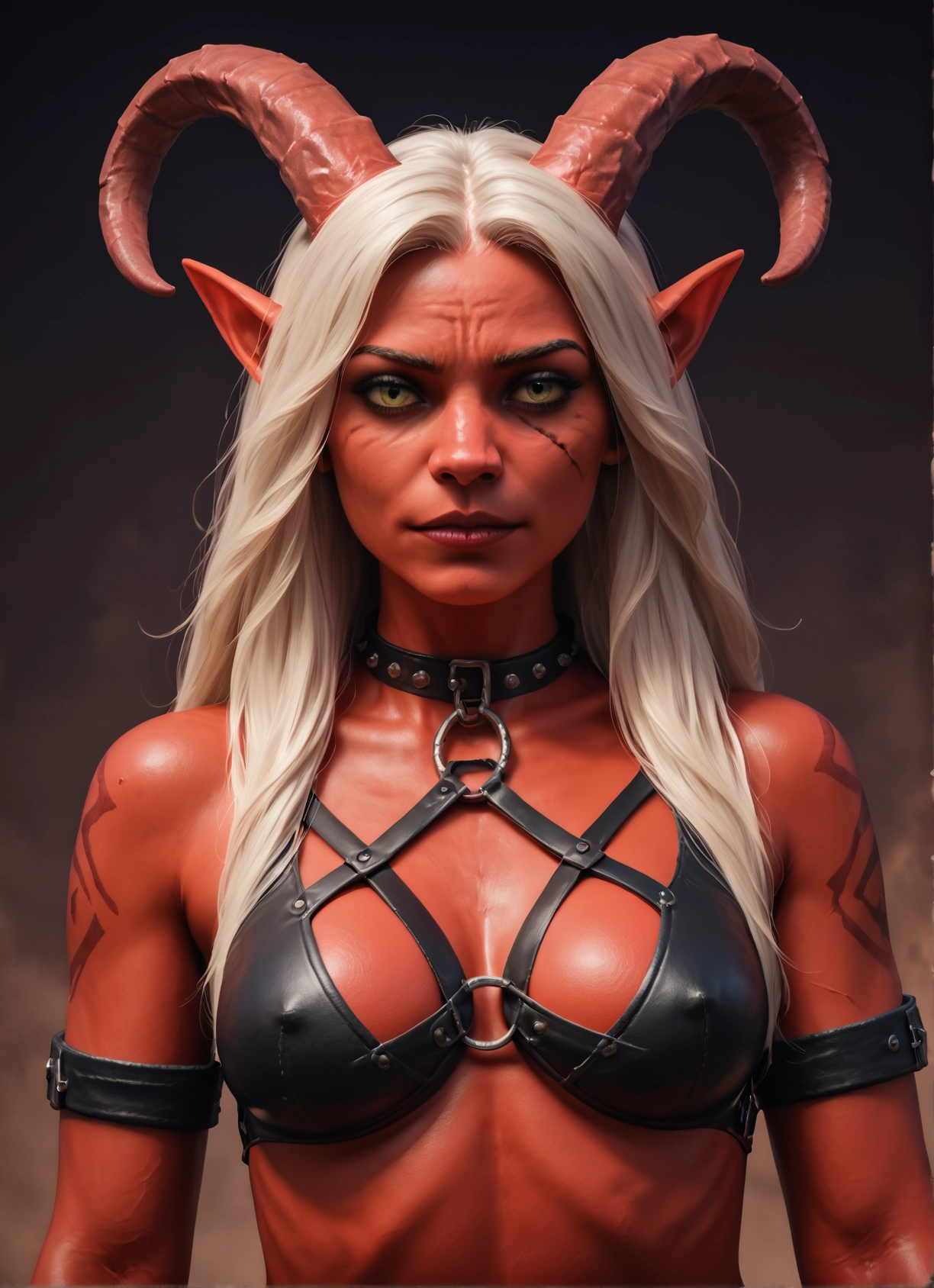 1girl, solo, horns, breasts, pointy ears, long hair · Yamete.gg
