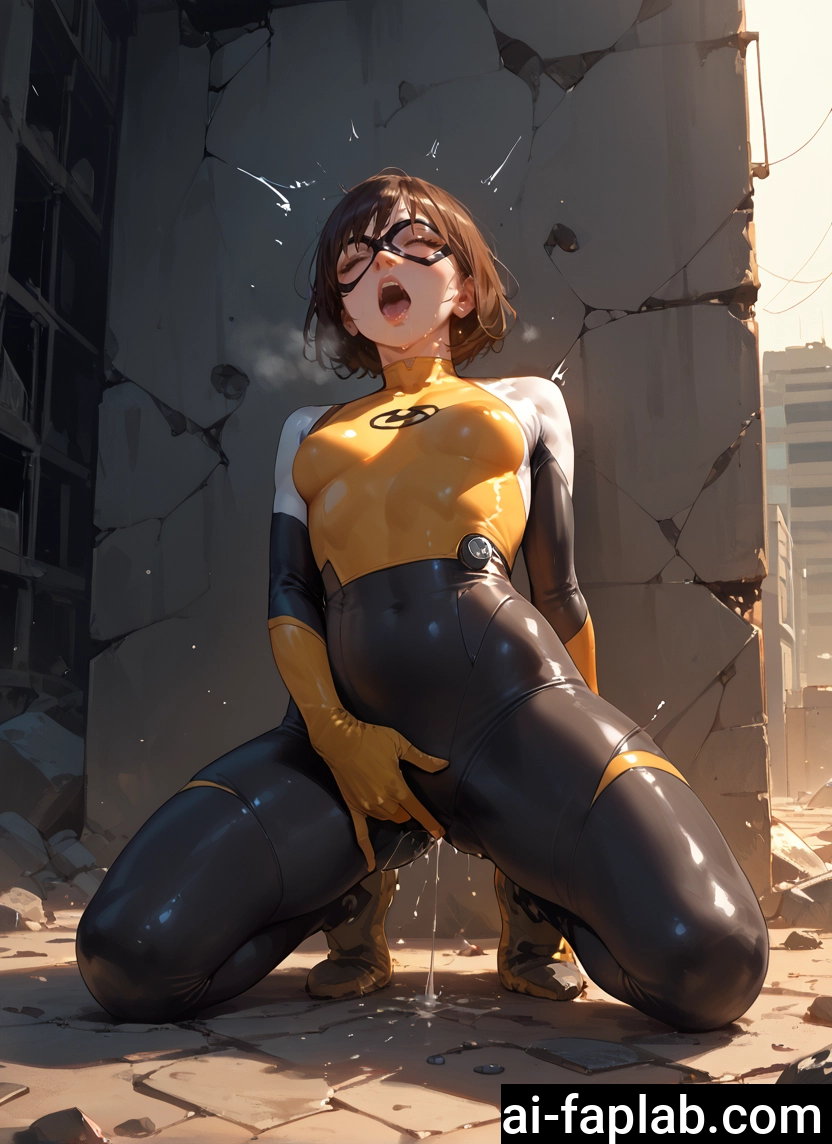 1girl, solo, bodysuit, brown hair, breasts, open mouth