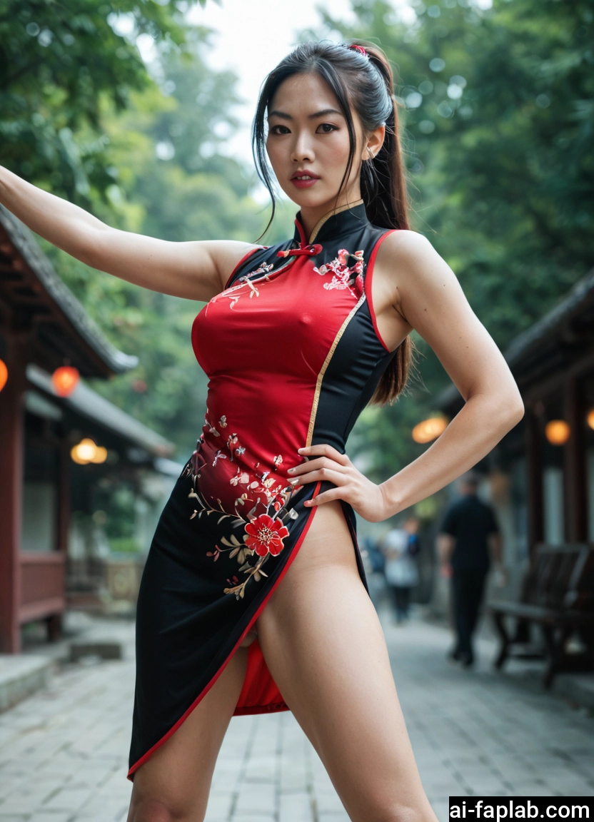 1girl, dress, chinese clothes, china dress, hand on hip, breasts