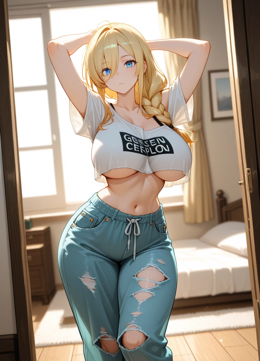 1girl, breasts, solo, blue eyes, torn clothes, braid · Yamete.gg