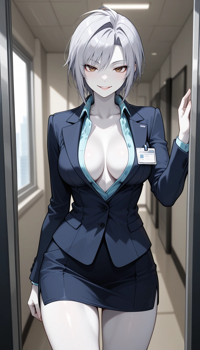 1girl, breasts, skirt, solo, short hair, looking at viewer · Yamete.gg