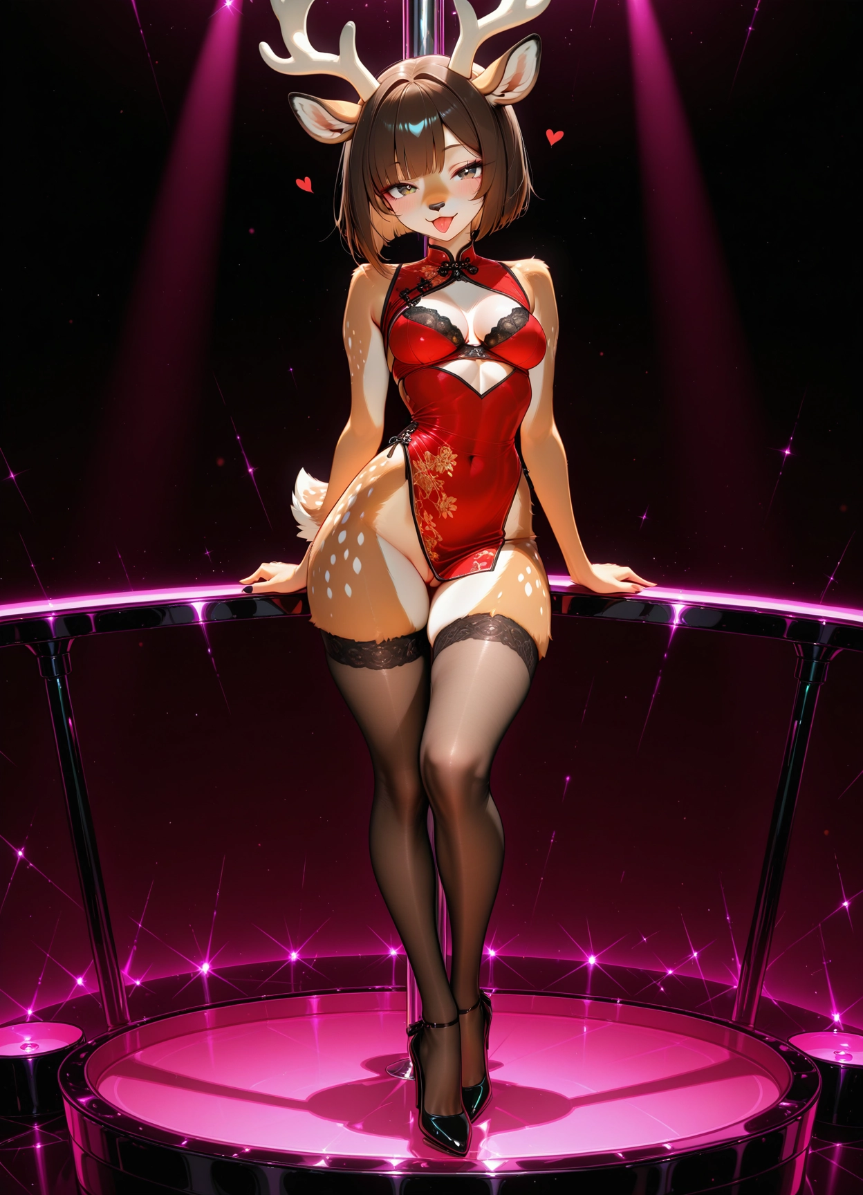 furry, 1girl, solo, dress, animal ears, china dress · Yamete.gg