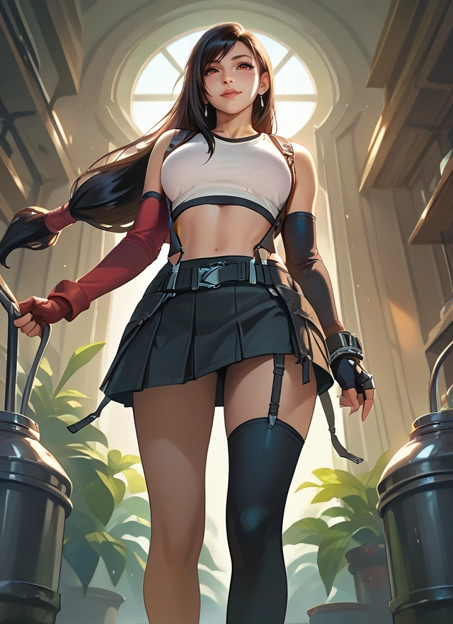 1girl, long hair, skirt, gloves, thighhighs, solo · Yamete.gg