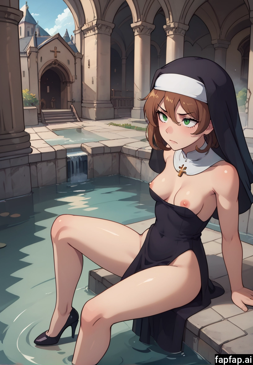 1girl, breasts, nipples, solo, green eyes, brown hair · Yamete.gg