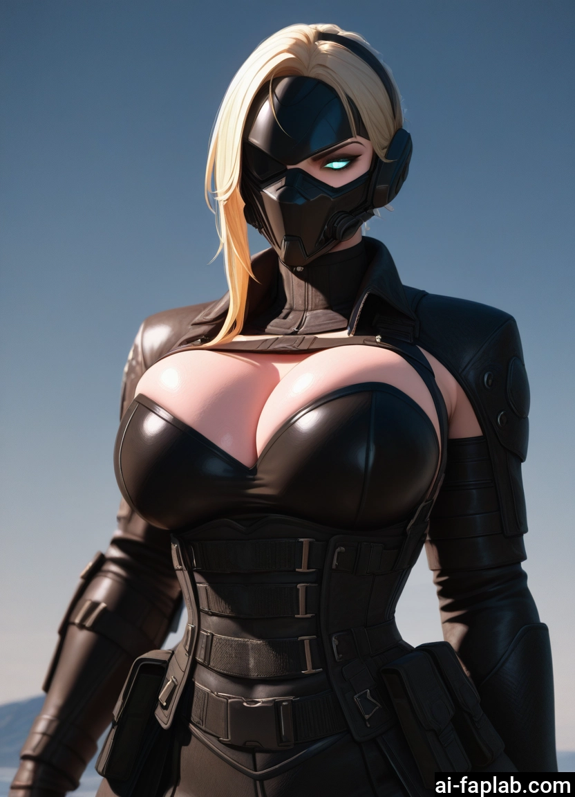 1girl, breasts, blonde hair, solo, cleavage, mask · Yamete.gg