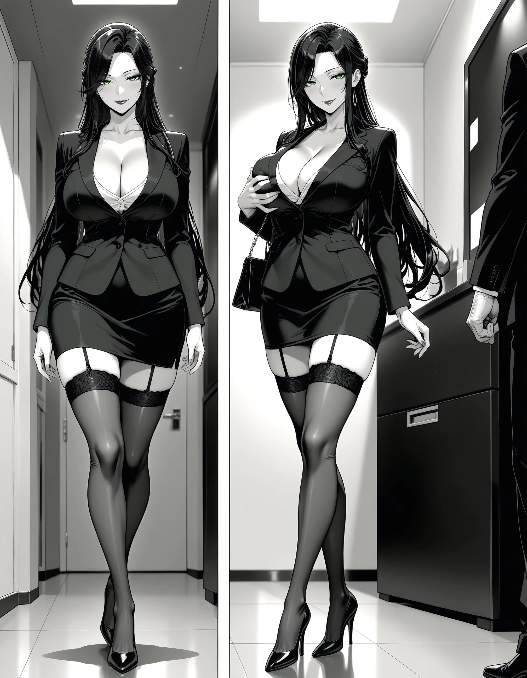 breasts, 1girl, thighhighs, high heels, skirt, cleavage · Yamete.gg