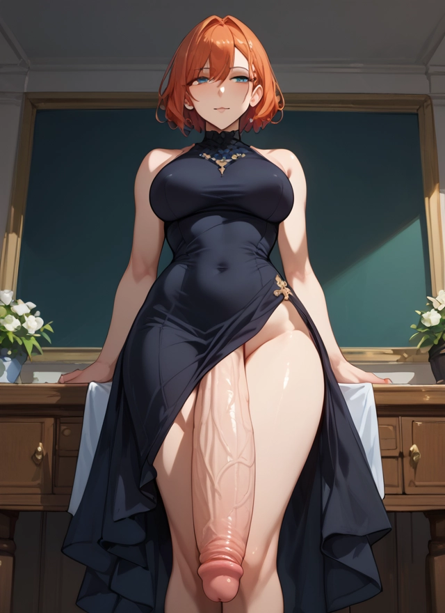 futanari, 1girl, dress, penis, breasts, solo · Yamete.gg