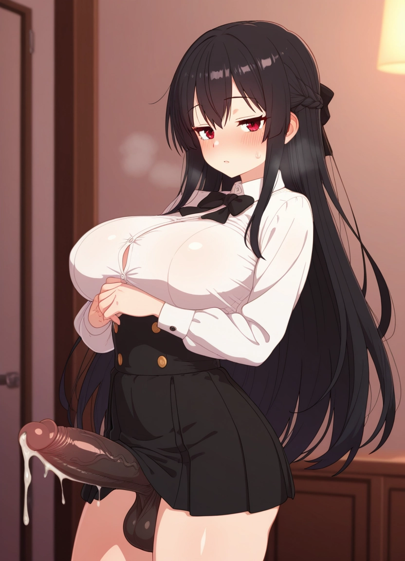 futanari, breasts, 1girl, penis, long hair, solo