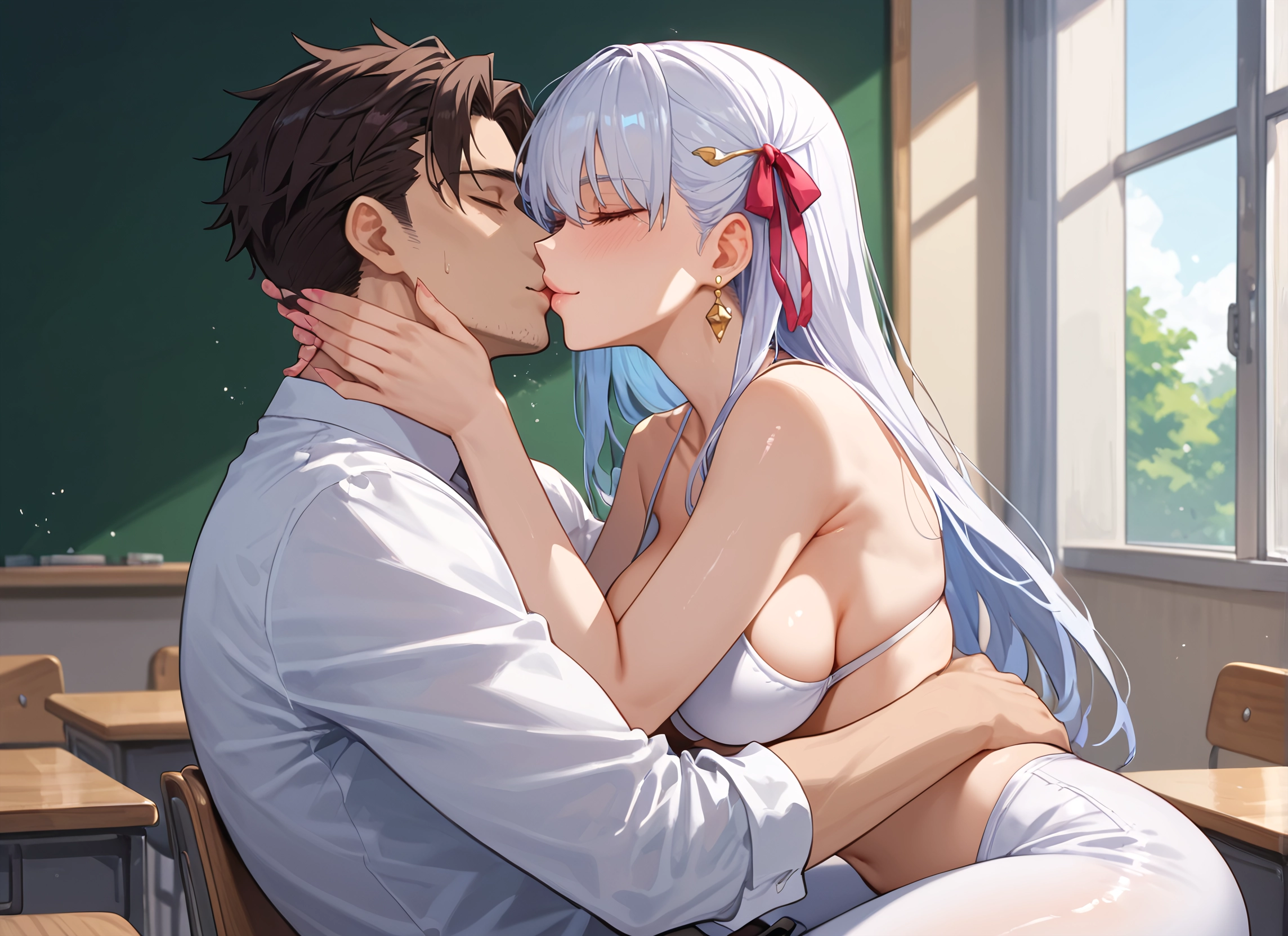 1girl, 1boy, breasts, hetero, kiss, jewelry · Yamete.gg